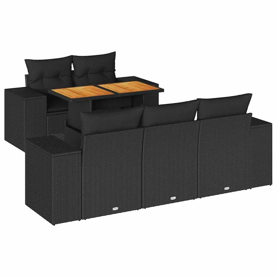 Salon de jardin 6 pcs avec coussins noir résine tressée - 2