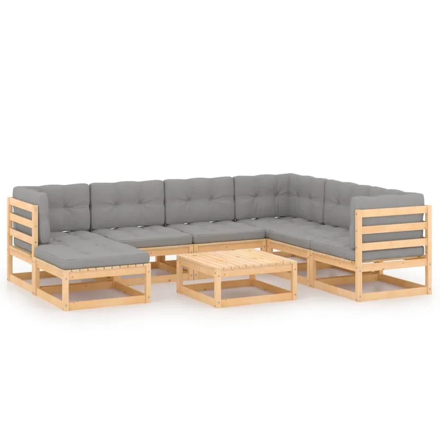 Salon de jardin 8 pcs avec coussins Bois de pin massif - 2