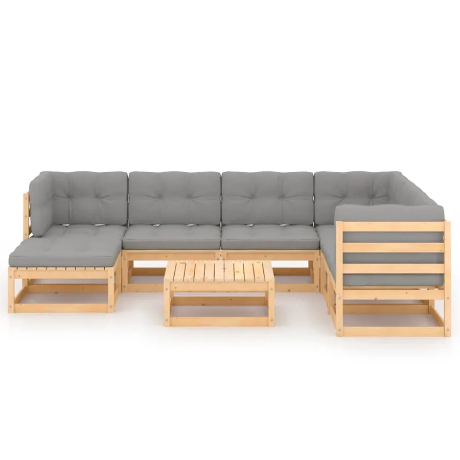 Salon de jardin 8 pcs avec coussins Bois de pin massif - 3