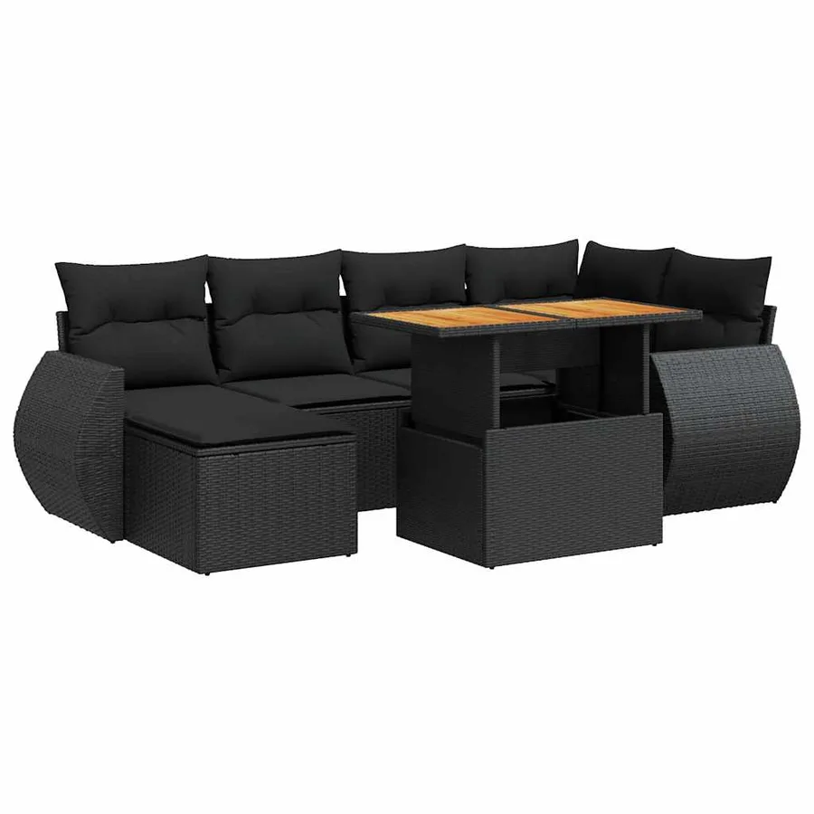 Salon de jardin 7 pcs avec coussins noir résine tressée 62 x 62 x 69 cm - 64,6 kg - 2