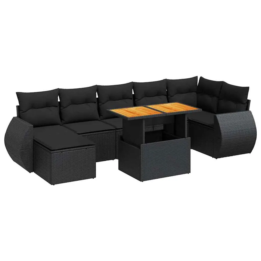 Salon de jardin 8 pcs avec coussins noir résine tressée - 2