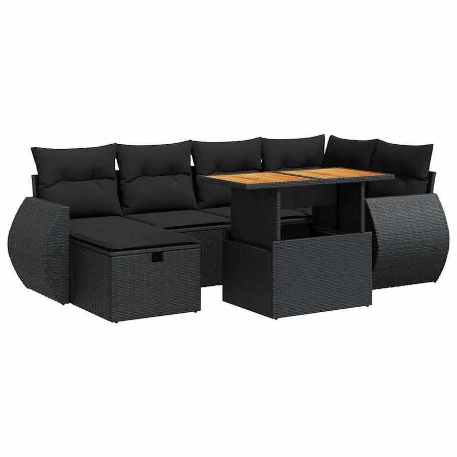 Salon de jardin avec coussins 8 pcs noir résine tressée acacia - 2