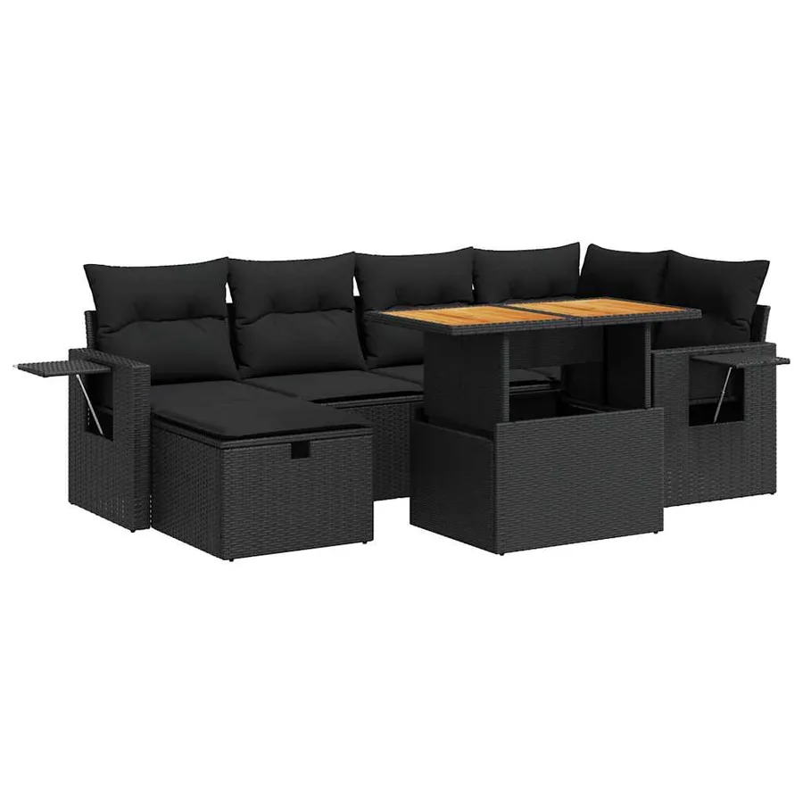 Salon de jardin avec coussins 8 pcs noir résine tressée acacia - 2