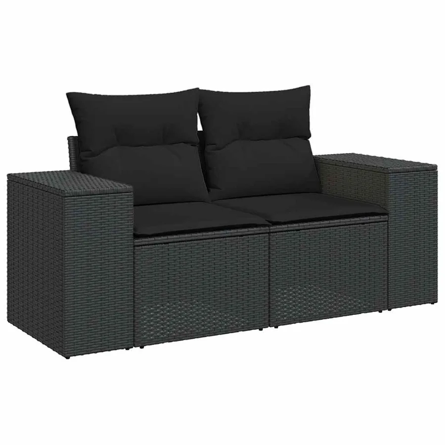 Salon de jardin 6 pcs avec coussins noir résine tressée acacia - 4