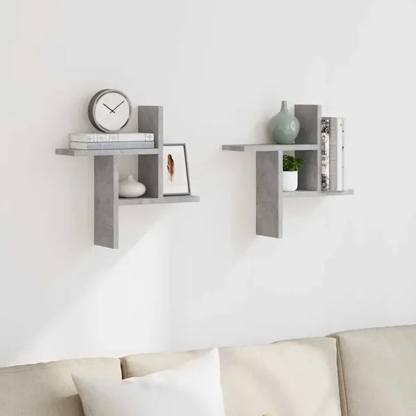 Étagères murales 2 pcs gris béton 38x12x38 cm bois d'ingénierie