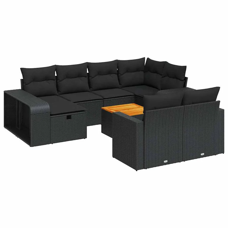 Salon de jardin 11 pcs avec coussins noir résine tressée - 2