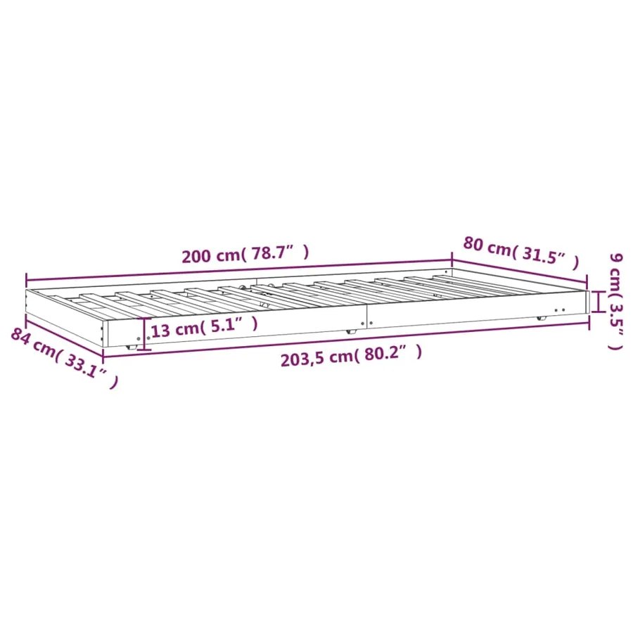 Cadre de lit sans matelas 80x200 cm bois massif de pin - 9