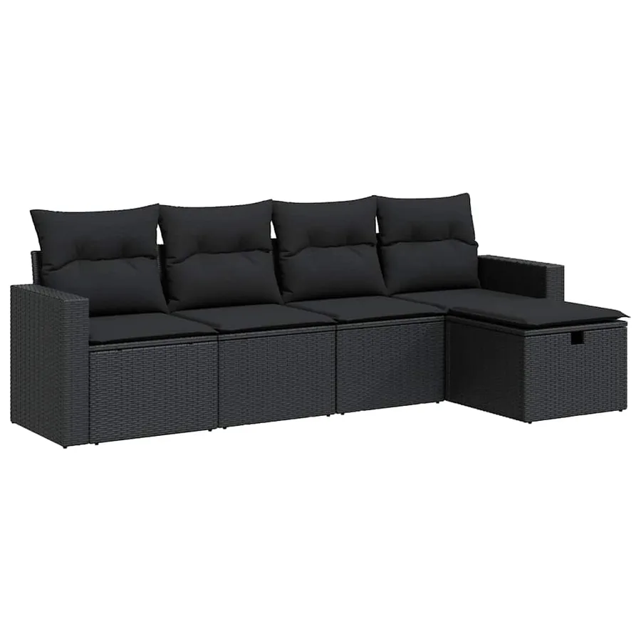 Salon de jardin 5 pcs avec coussins noir résine tressée - 2