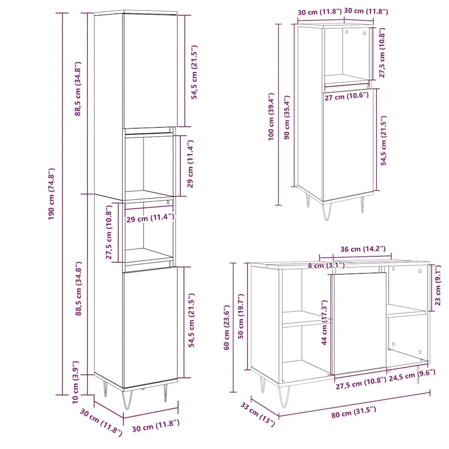 Ensemble de meubles de salle de bain 3 pcs chêne sonoma - 11