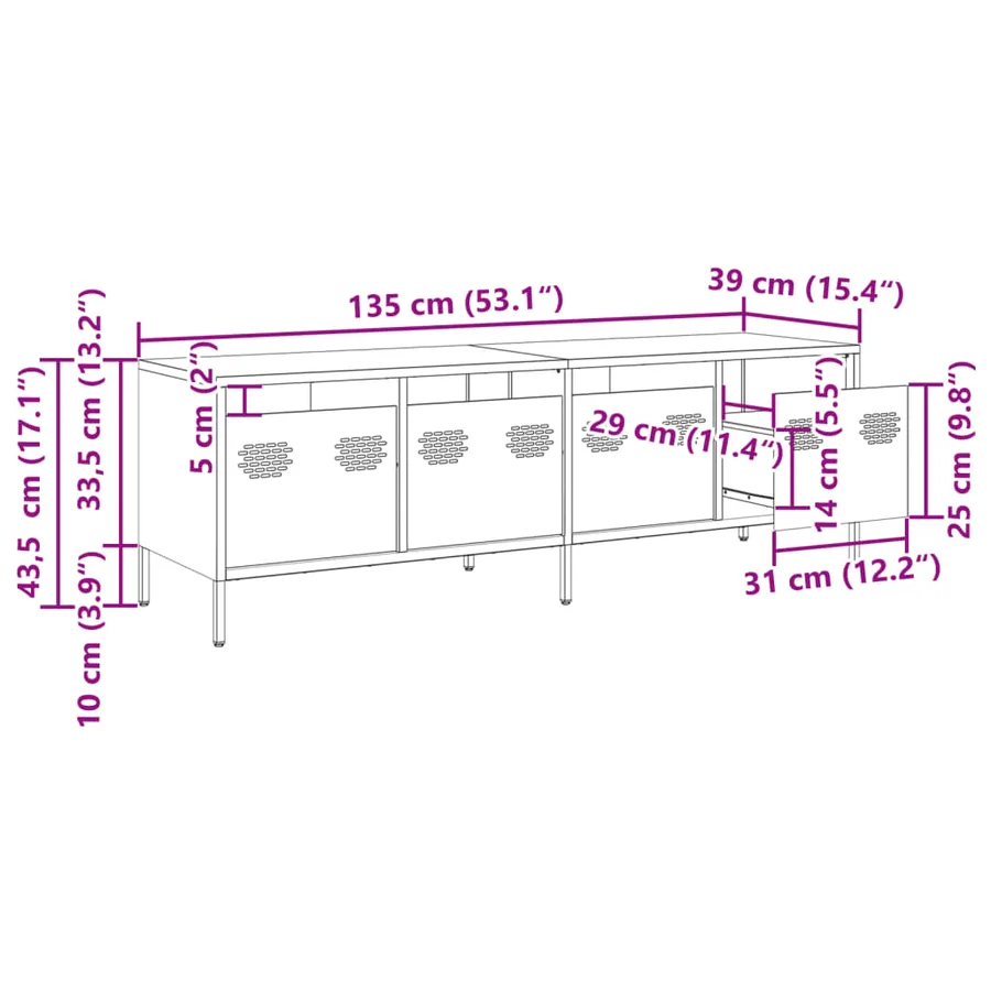 Meuble TV vert olive 135x39x43,5 cm acier laminé à froid - 12