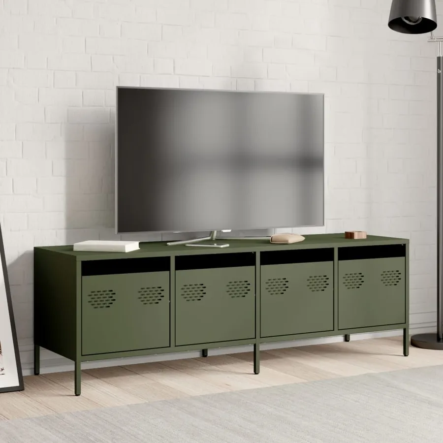 Meuble TV vert olive 135x39x43,5 cm acier laminé à froid - 3
