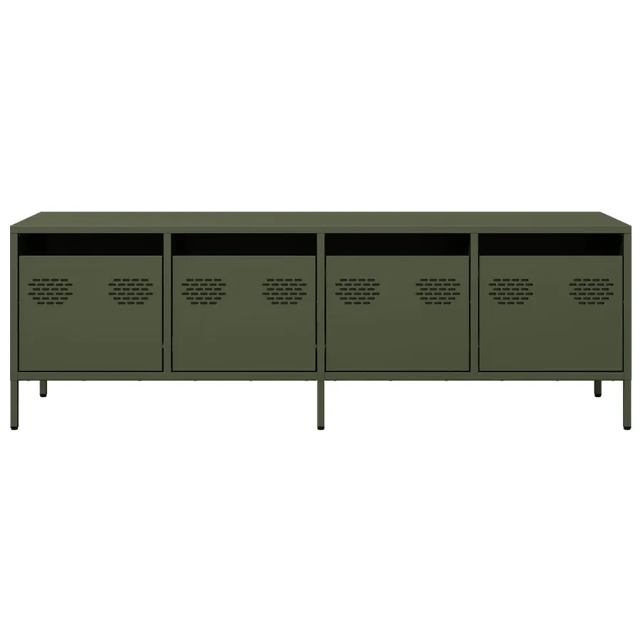 Meuble TV vert olive 135x39x43,5 cm acier laminé à froid - 4