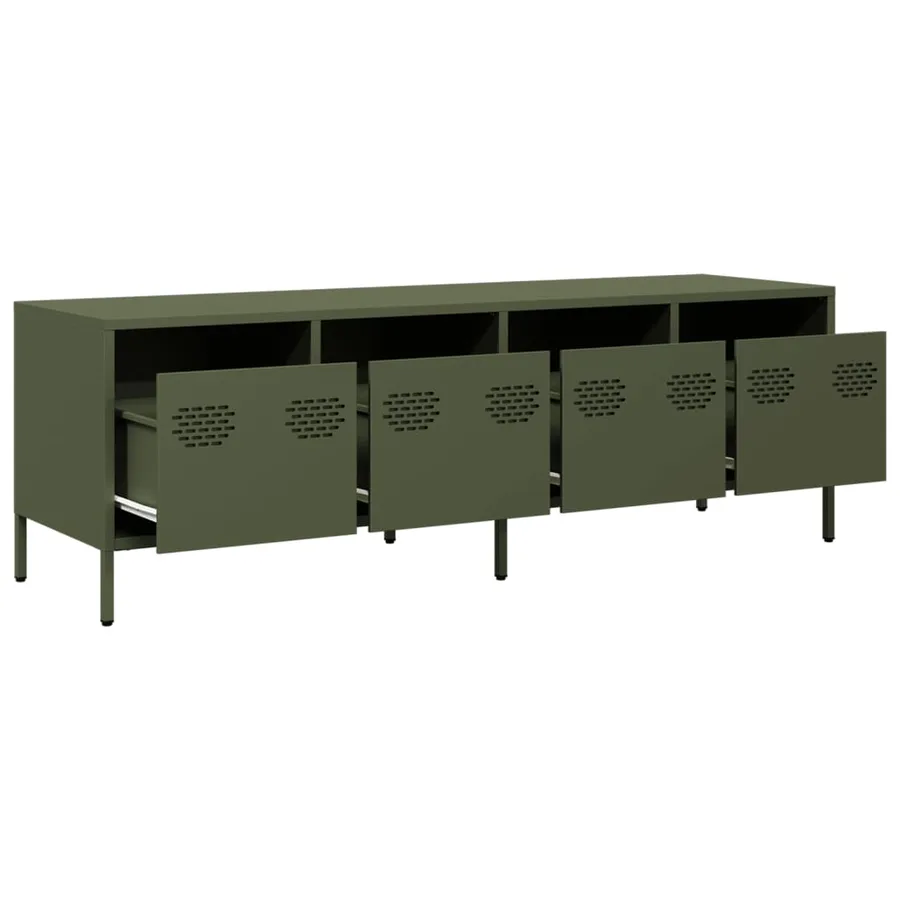 Meuble TV vert olive 135x39x43,5 cm acier laminé à froid - 5