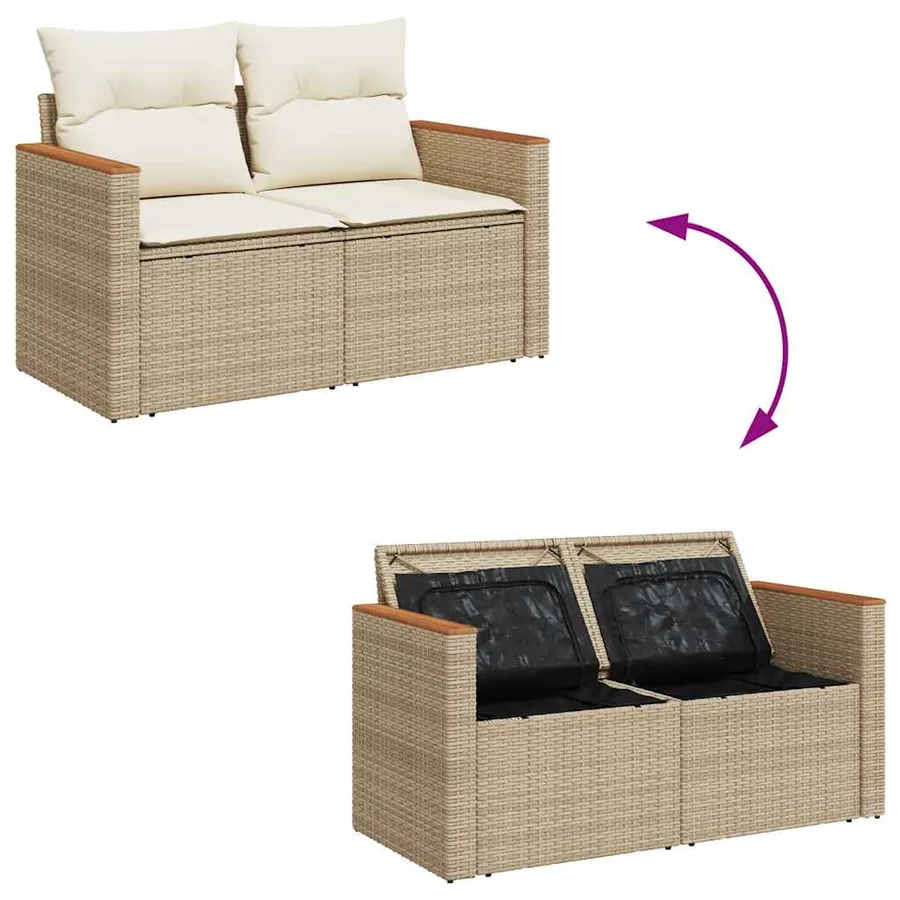 Salon de jardin avec coussins 7 pcs beige résine tressée - 7