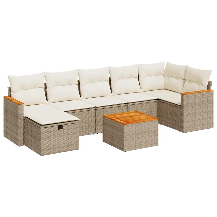 Salon de jardin avec coussins 8 pcs beige résine tressée - 2