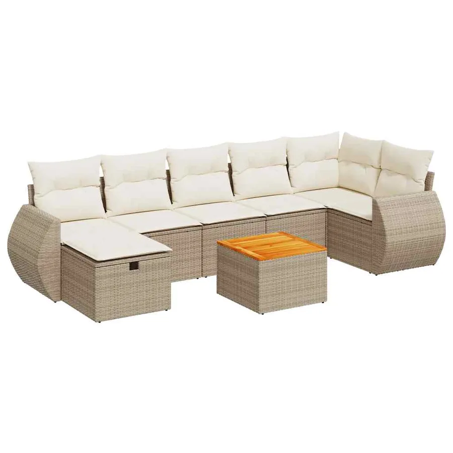 Salon de jardin avec coussins 8 pcs beige résine tressée - 2