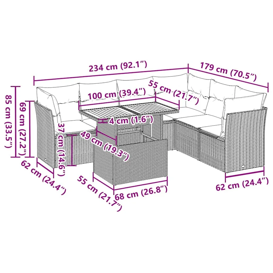 Salon de jardin avec coussins 7 pcs beige résine tressée - 12