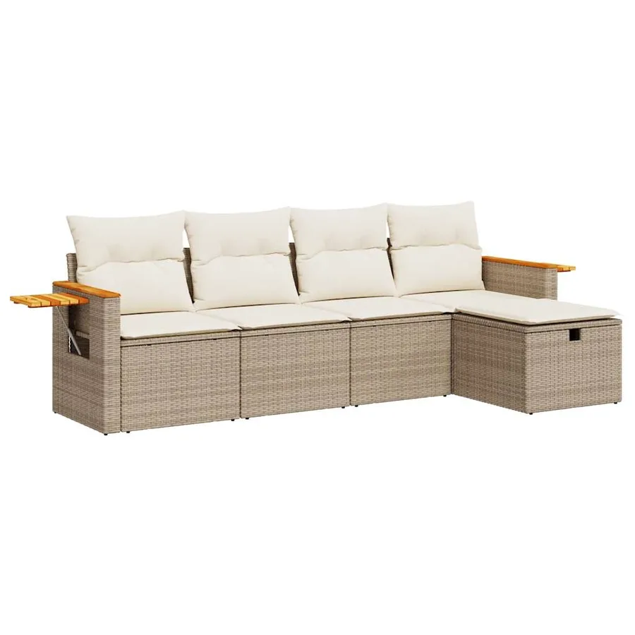 Salon de jardin avec coussins 5 pcs beige résine tressée - 2