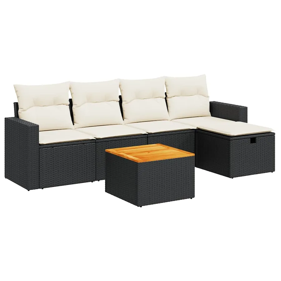 Salon de jardin 6 pcs avec coussins noir résine tressée - 2