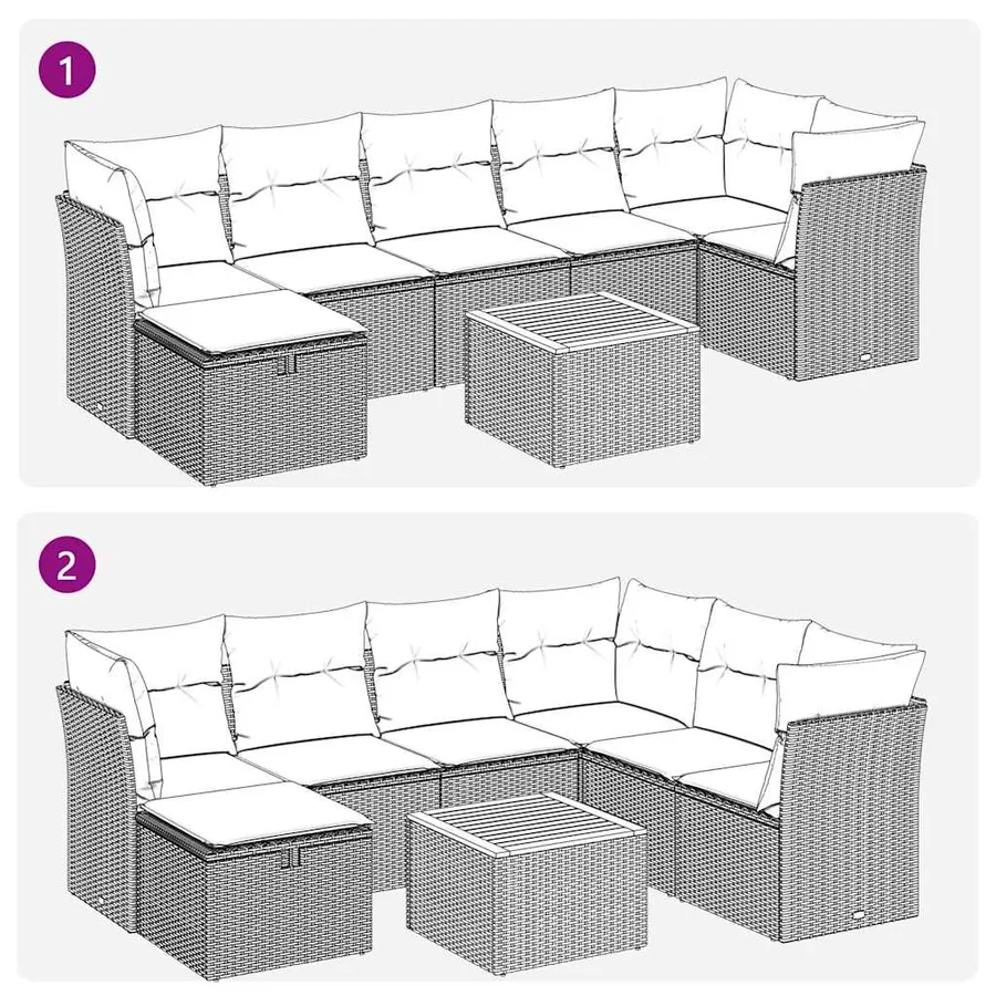 Salon de jardin avec coussins 8 pcs beige résine tressée - 10