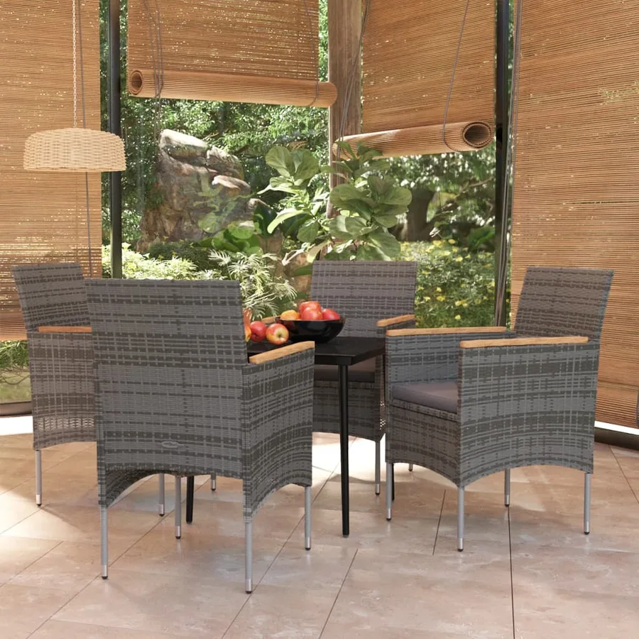 Ensemble à manger de jardin et coussins 5pcs Gris/noir