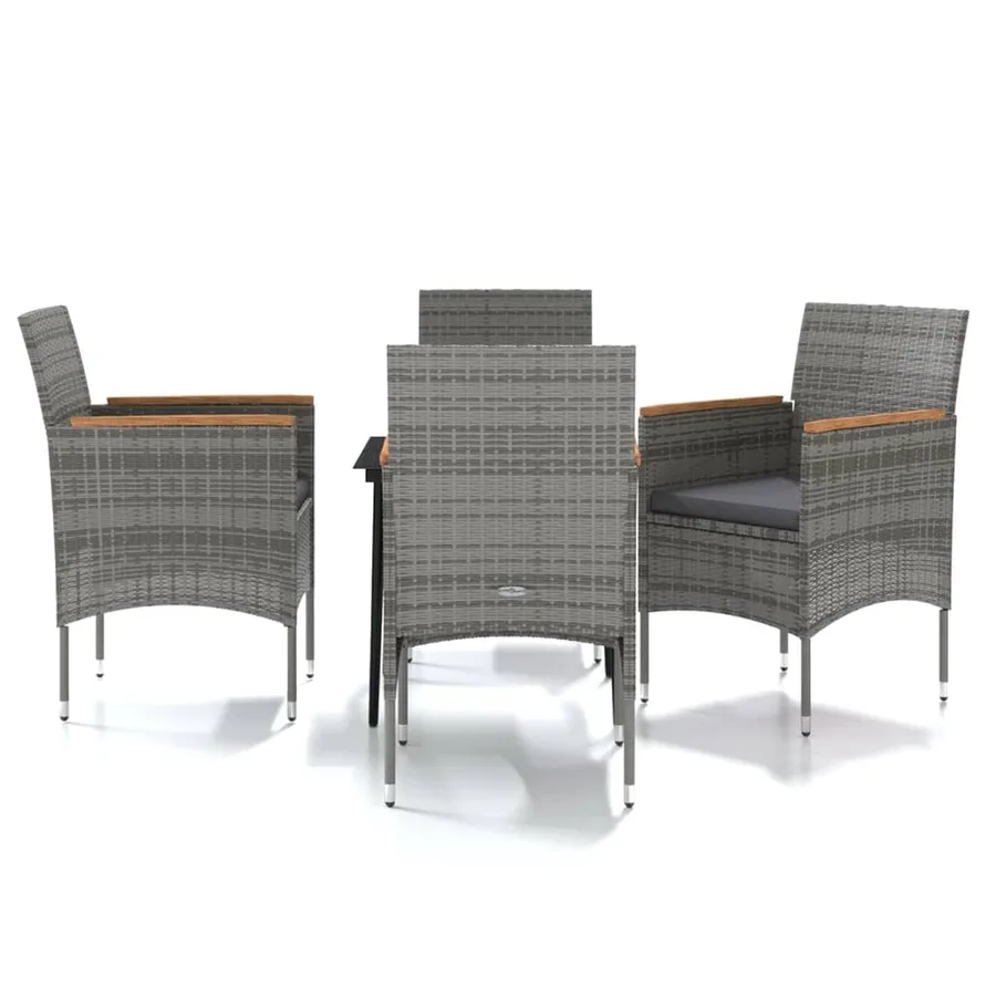 Ensemble à manger de jardin et coussins 5pcs Gris/noir - 2