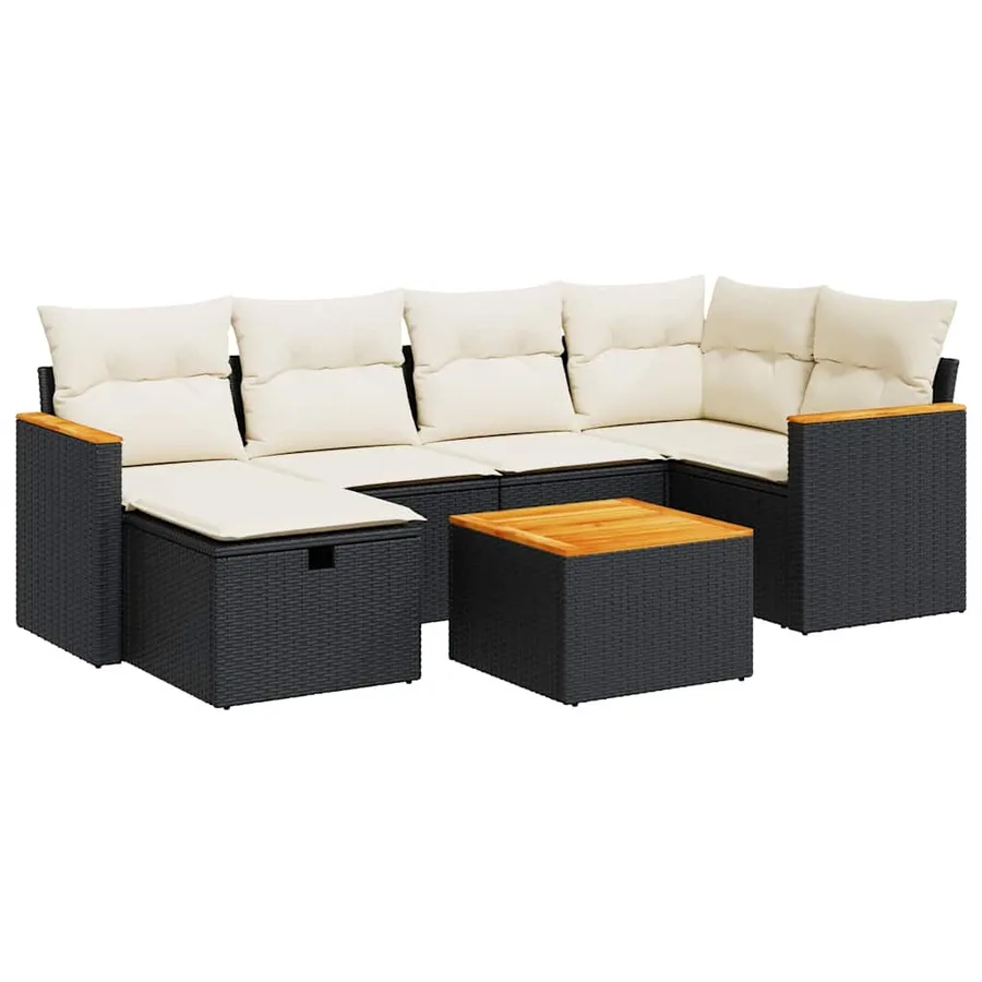 Salon de jardin 7 pcs avec coussins noir résine tressée 62 x 62 x 69 cm - 60,0 kg - 2
