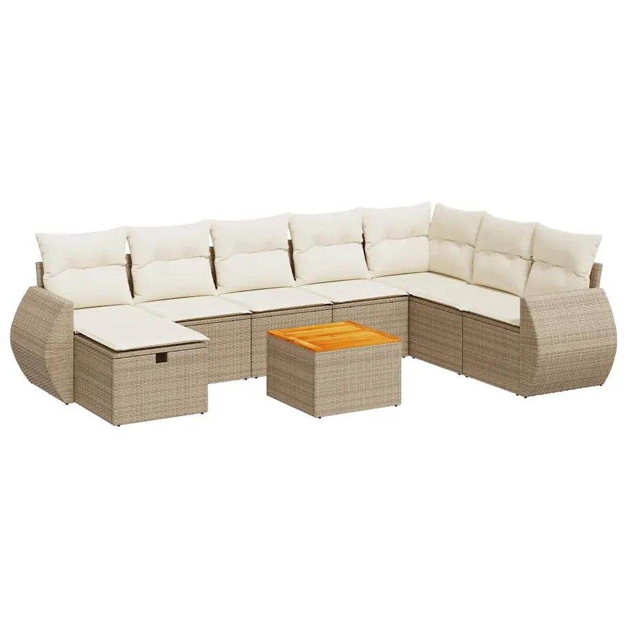 Salon de jardin avec coussins 9 pcs beige résine tressée - 2