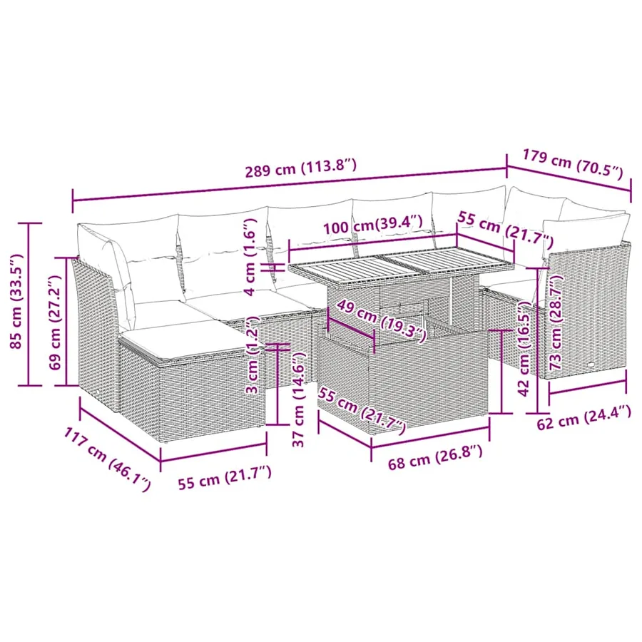 Salon de jardin avec coussins 8 pcs beige résine tressée - 14