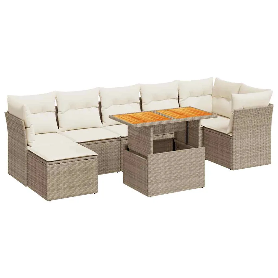 Salon de jardin avec coussins 8 pcs beige résine tressée - 2