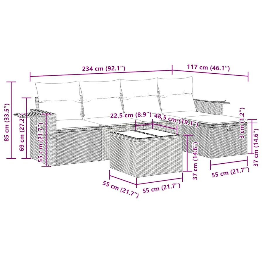Salon de jardin avec coussins 6 pcs beige résine tressée - 14