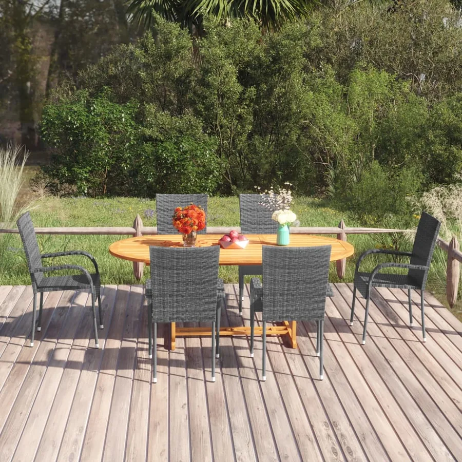 Ensemble à manger de jardin 7 pcs Résine tressée Gris