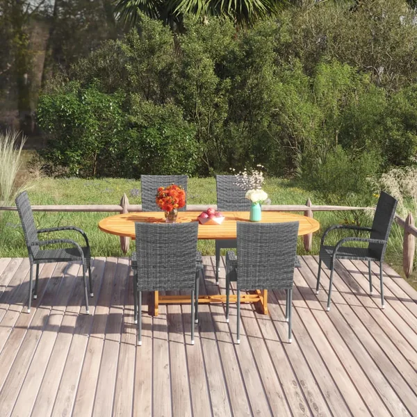 Ensemble à manger de jardin 7 pcs Résine tressée Gris