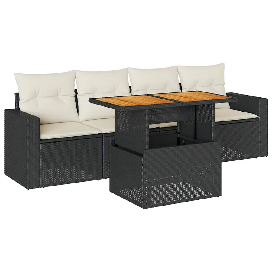 Salon de jardin 5 pcs avec coussins noir résine tressée - 2