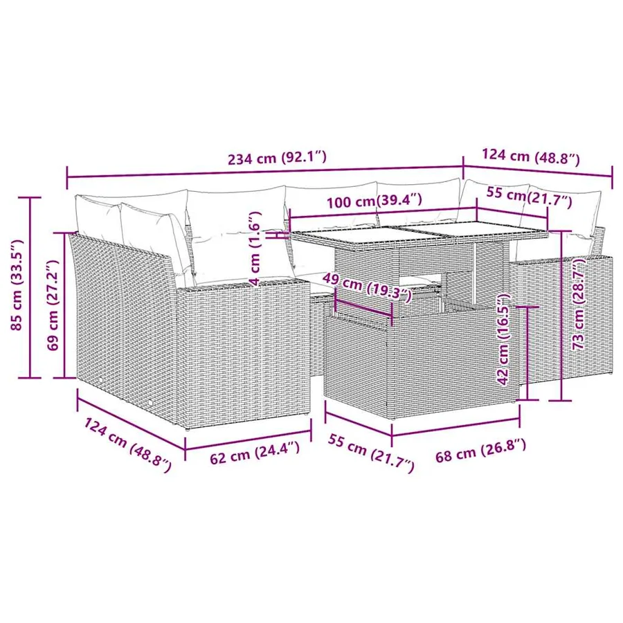 Salon de jardin avec coussins 7 pcs gris résine tressée - 13