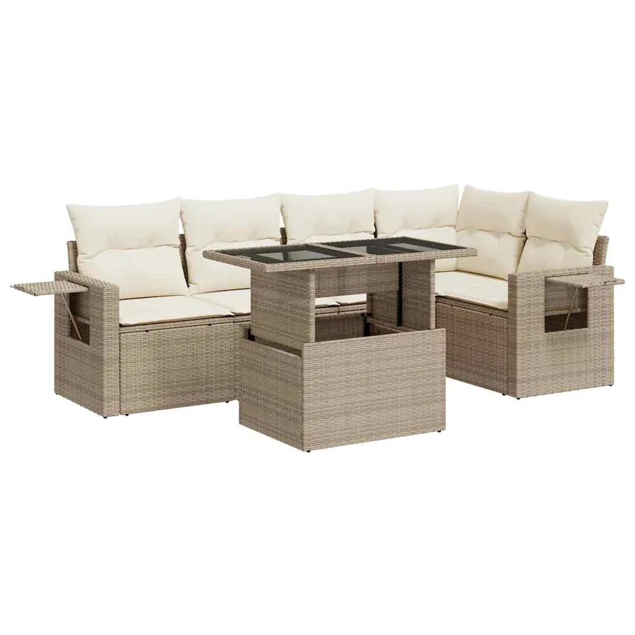 Salon de jardin avec coussins 6 pcs beige résine tressée - 2
