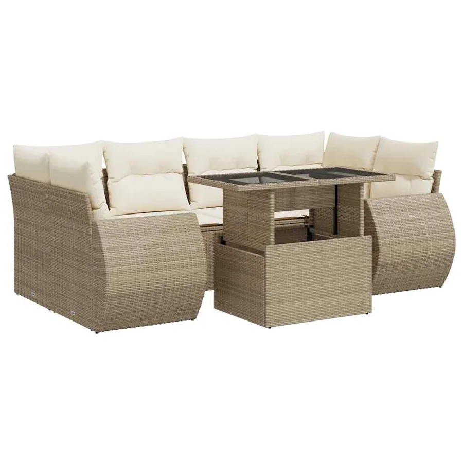 Salon de jardin avec coussins 7 pcs beige résine tressée - 2