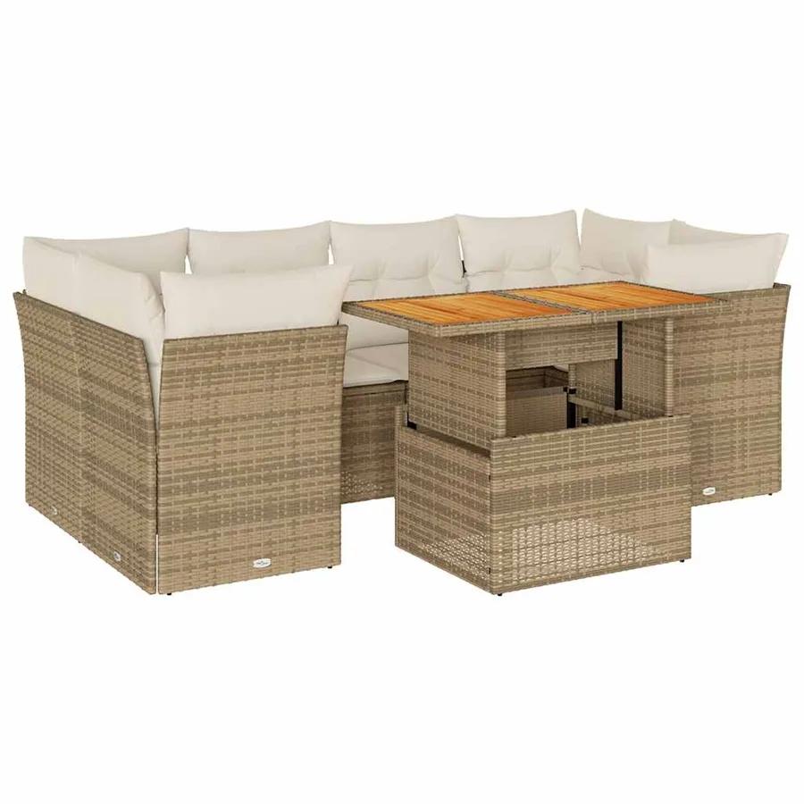 Salon de jardin avec coussins 7 pcs beige résine tressée - 2