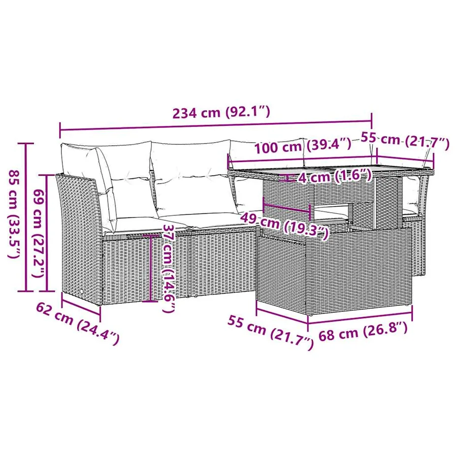 Salon de jardin avec coussins 5 pcs beige résine tressée - 11