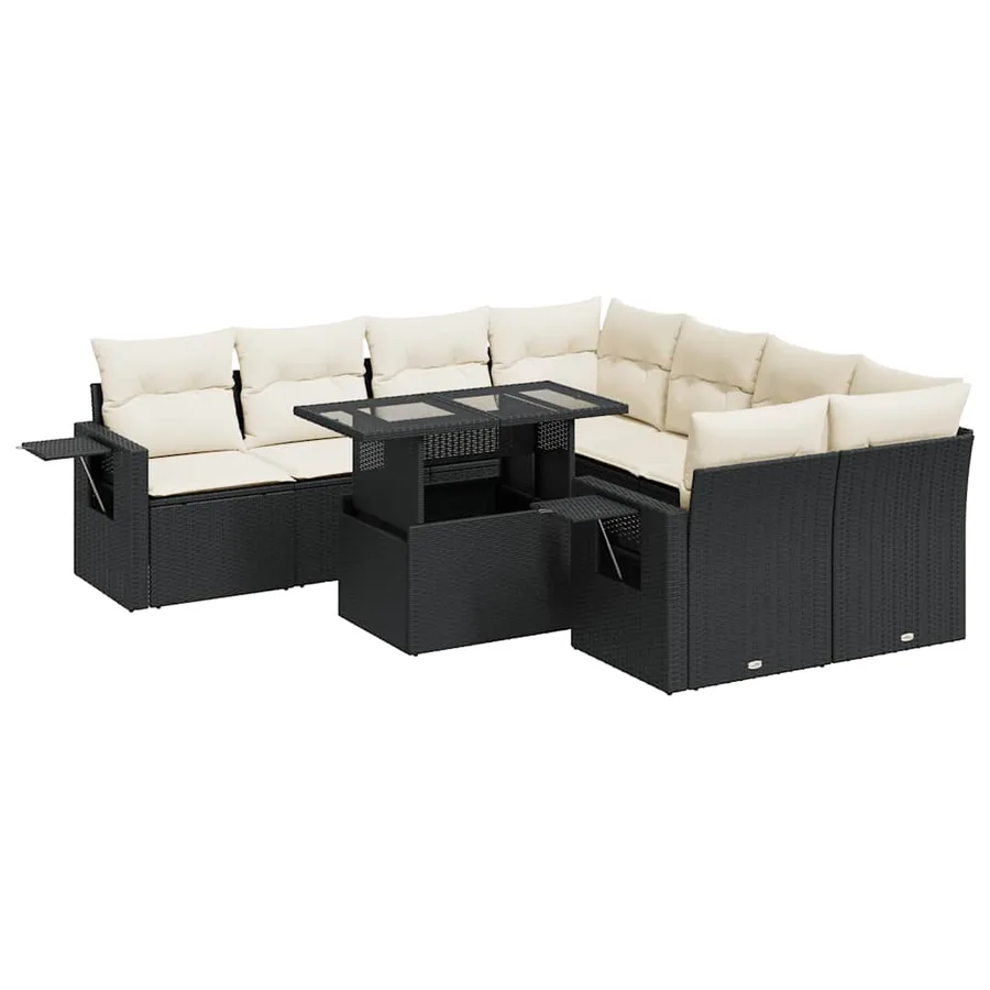 Salon de jardin 9 pcs avec coussins noir résine tressée - 2