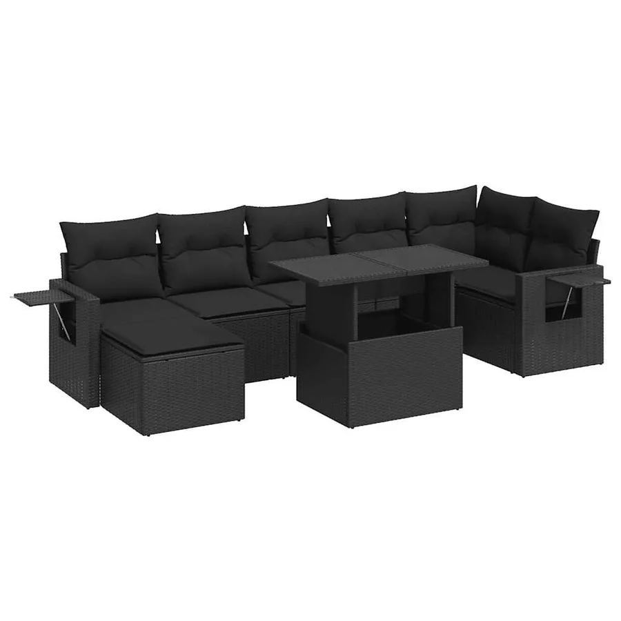 Salon de jardin 8 pcs avec coussins noir résine tressée - 2