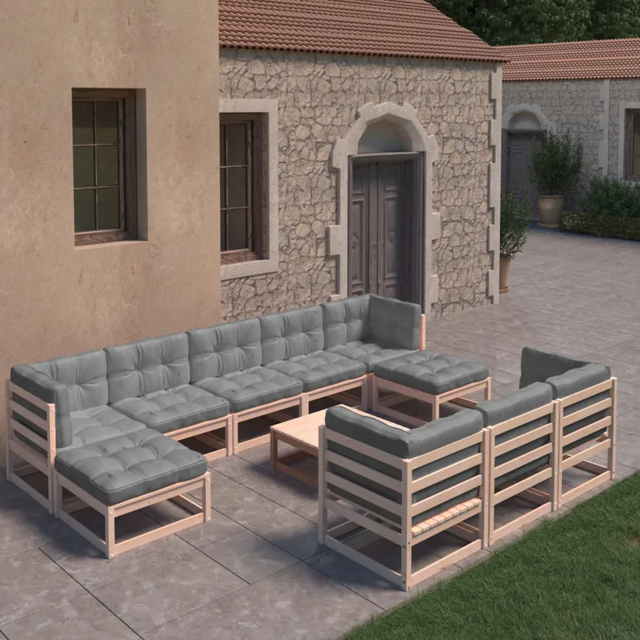 Salon de jardin 11 pcs avec coussins Bois de pin massif