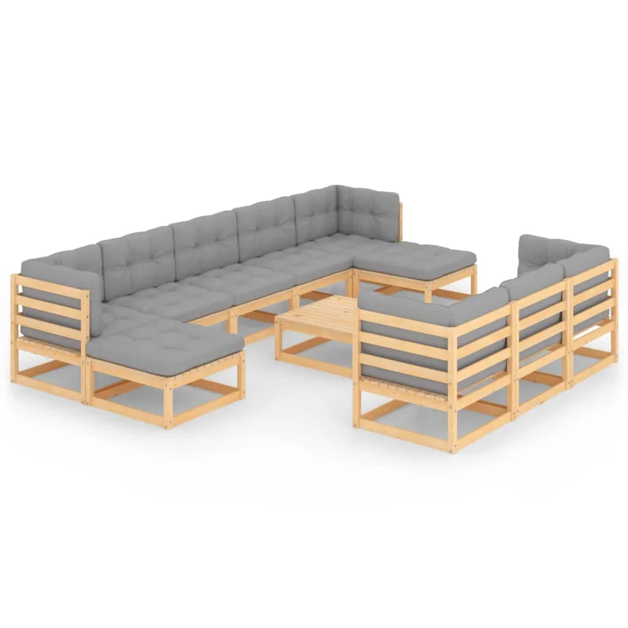 Salon de jardin 11 pcs avec coussins Bois de pin massif - 2