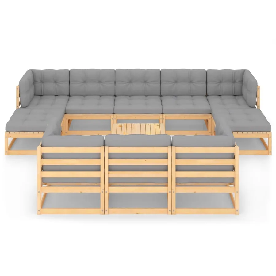 Salon de jardin 11 pcs avec coussins Bois de pin massif - 3