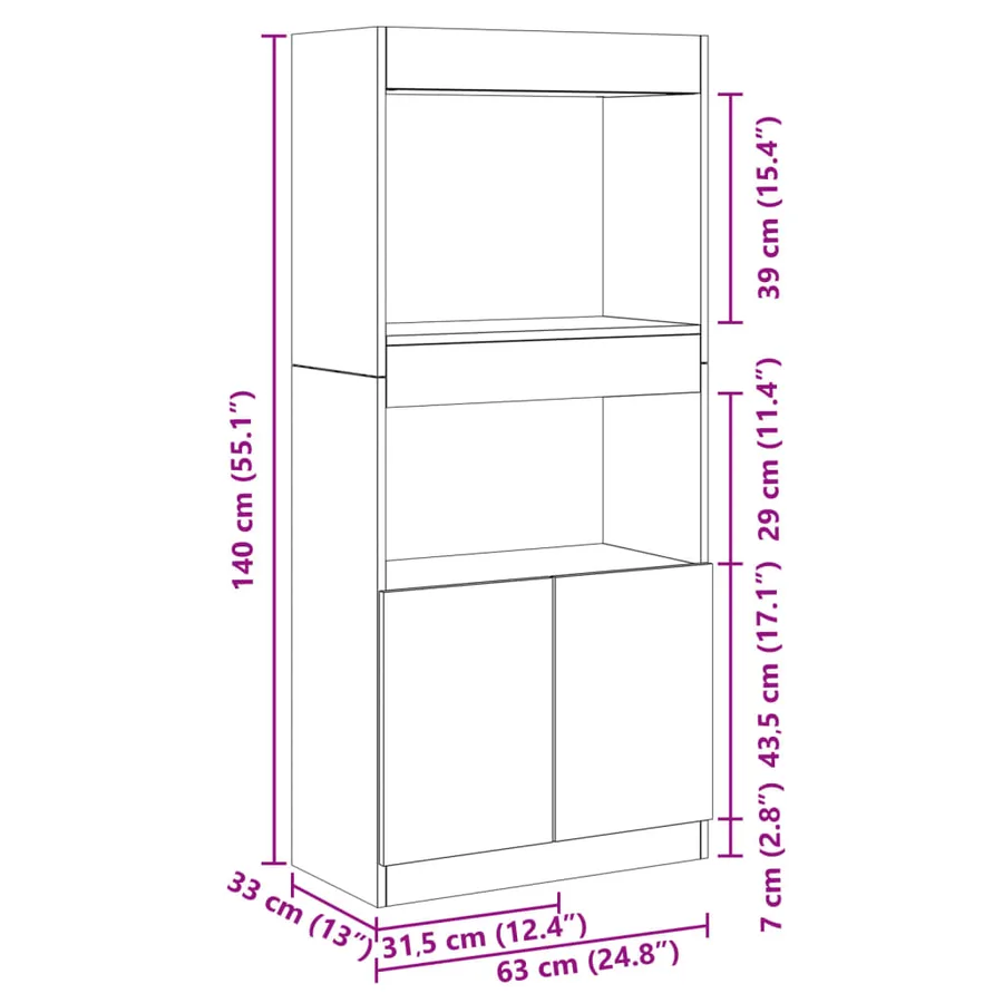 Buffet haut vieux bois 63x33x140 cm bois d'ingénierie - 12