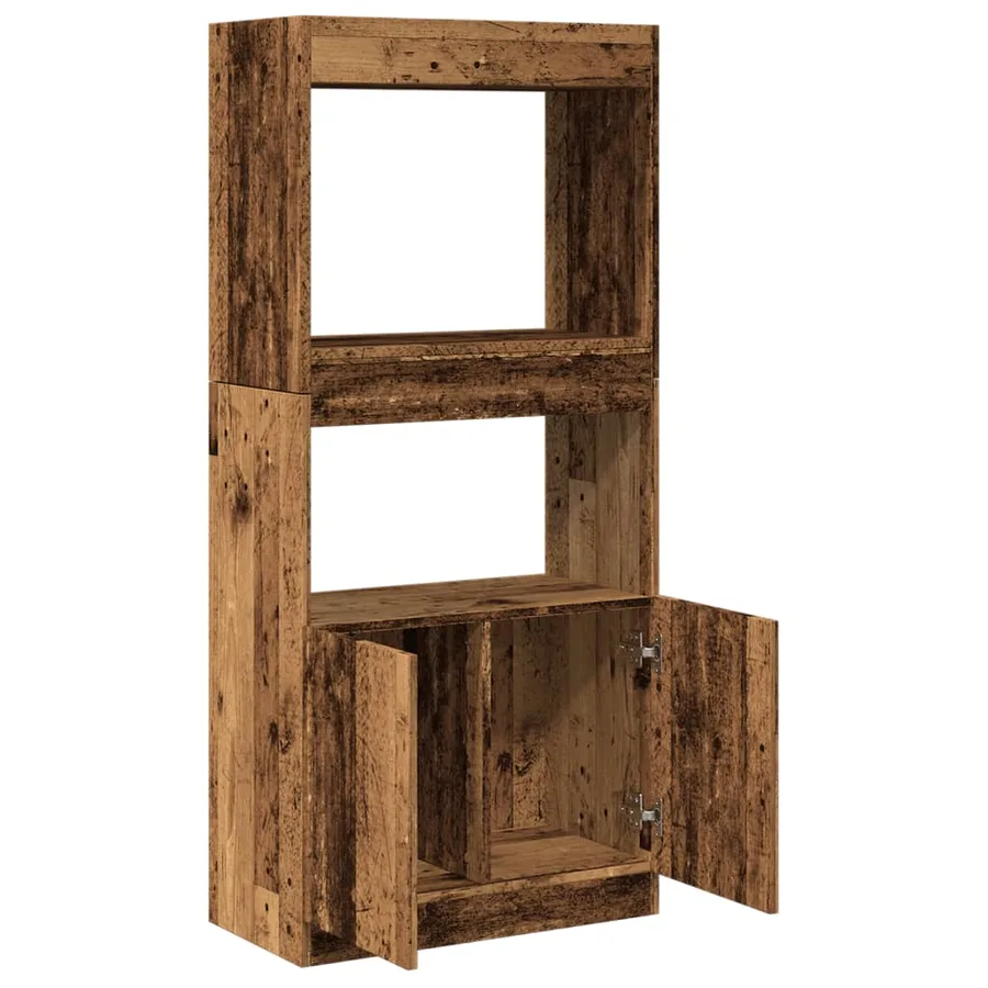 Buffet haut vieux bois 63x33x140 cm bois d'ingénierie - 8