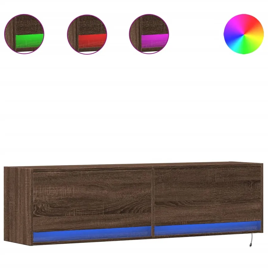Meuble TV mural avec lumières LED chêne marron 140x31x38 cm - 2