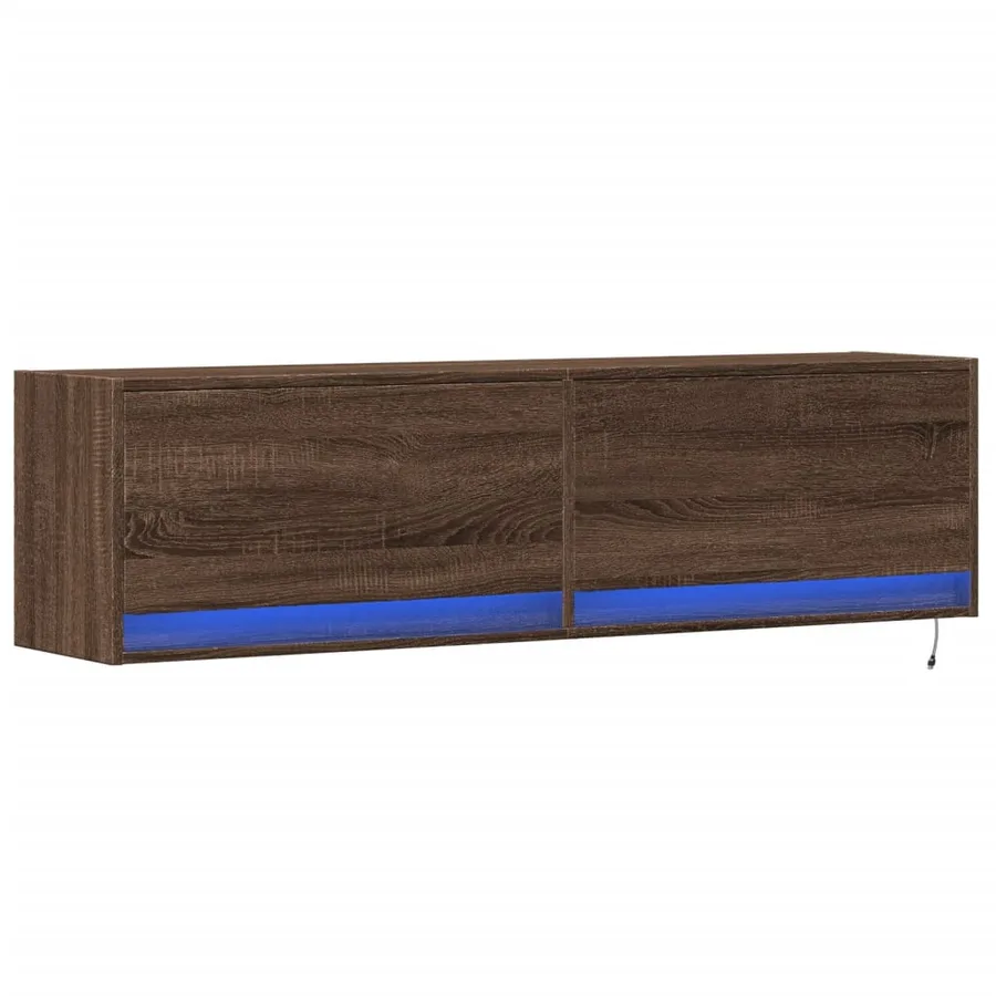 Meuble TV mural avec lumières LED chêne marron 140x31x38 cm - 3