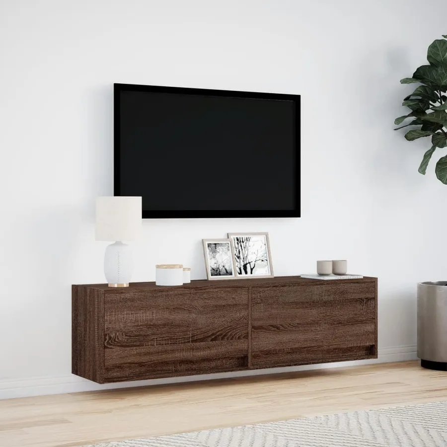 Meuble TV mural avec lumières LED chêne marron 140x31x38 cm - 4