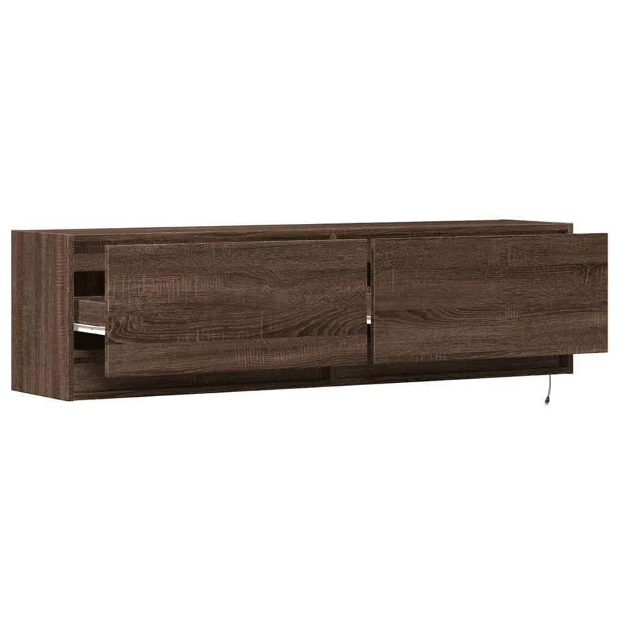 Meuble TV mural avec lumières LED chêne marron 140x31x38 cm - 9